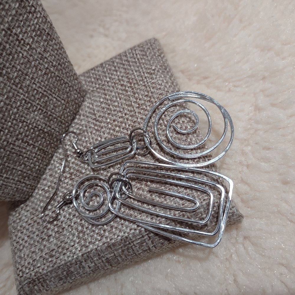 Silver Abstract Earrings - Picture 4 of 5